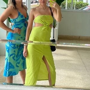 Big Water Blue Sky • Bandeau Knot Slit Dress Neon Green